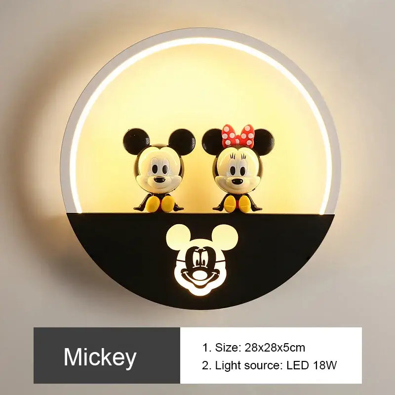 Circular decorbites led round wall lamp featuring illuminated mickey and minnie mouse figurines with glowing mickey silhouette