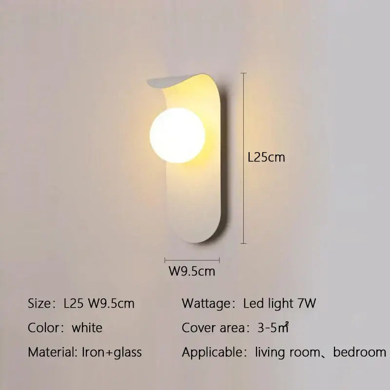 White modern DecorBites LED round wall lamp with sleek iron and glass design featuring integrated circular LED light