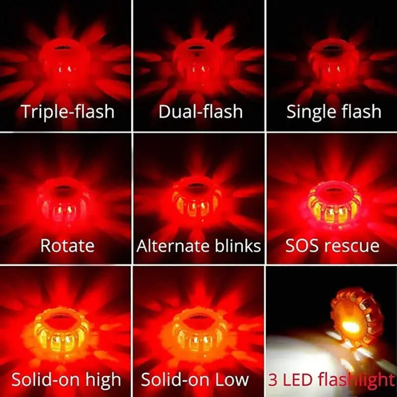 Red and yellow decorbites led safety flare emergency beacon with 9 flashing modes and portable rechargeable design