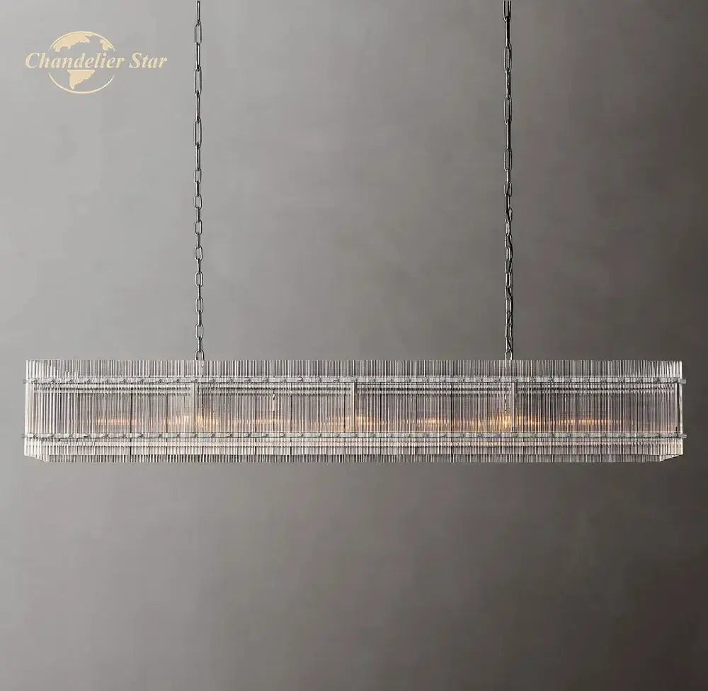 Decorbites led san marco glass chandelier modern rectangular lighting with transparent crystals and dark metal chains