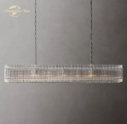 Decorbites led san marco glass chandelier modern rectangular lighting with transparent crystals and dark metal chains