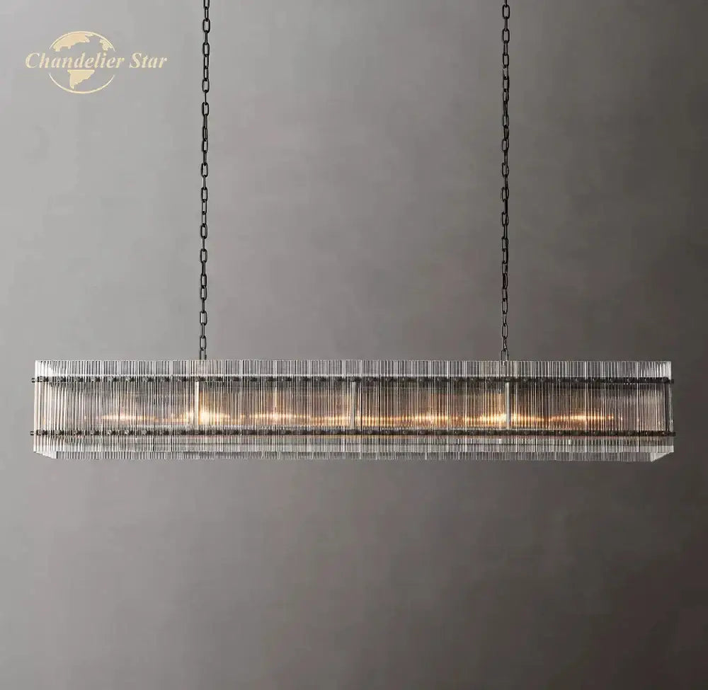 Decorbites led san marco glass chandelier rectangular modern lighting with black metal frame and vertical glass rods