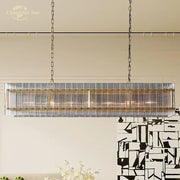Modern rectangular decorbites led san marco glass chandelier with clear and gold-toned rods for dining or kitchen lighting