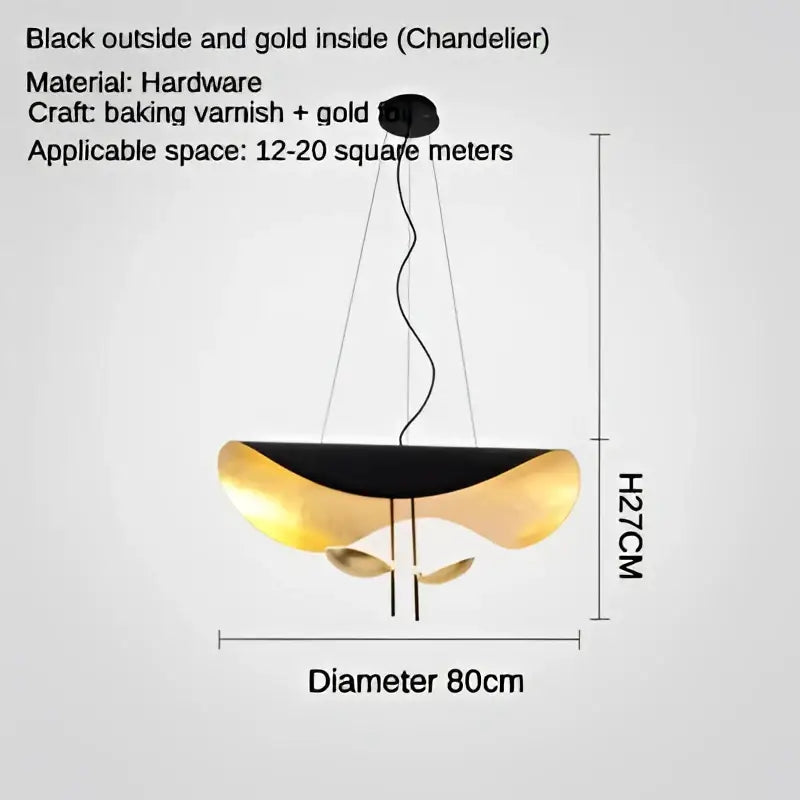 Black and gold DecorBites LED Saucer pendant light with sleek curved design for modern living room ambiance