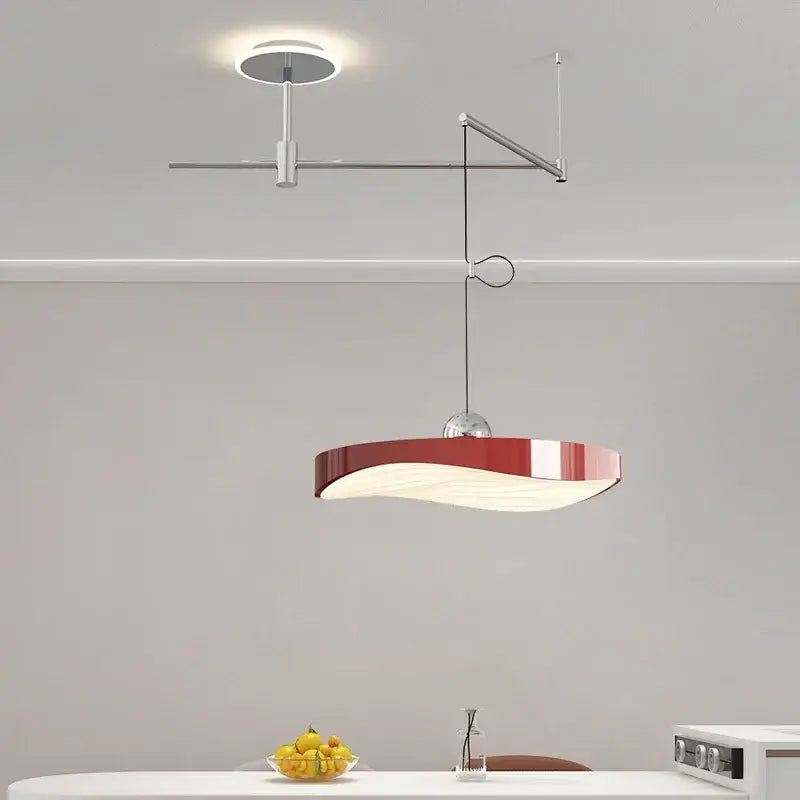 Modern red and white pendant light with sleek curved design in decorbites led saucer chandelier for dining room and home