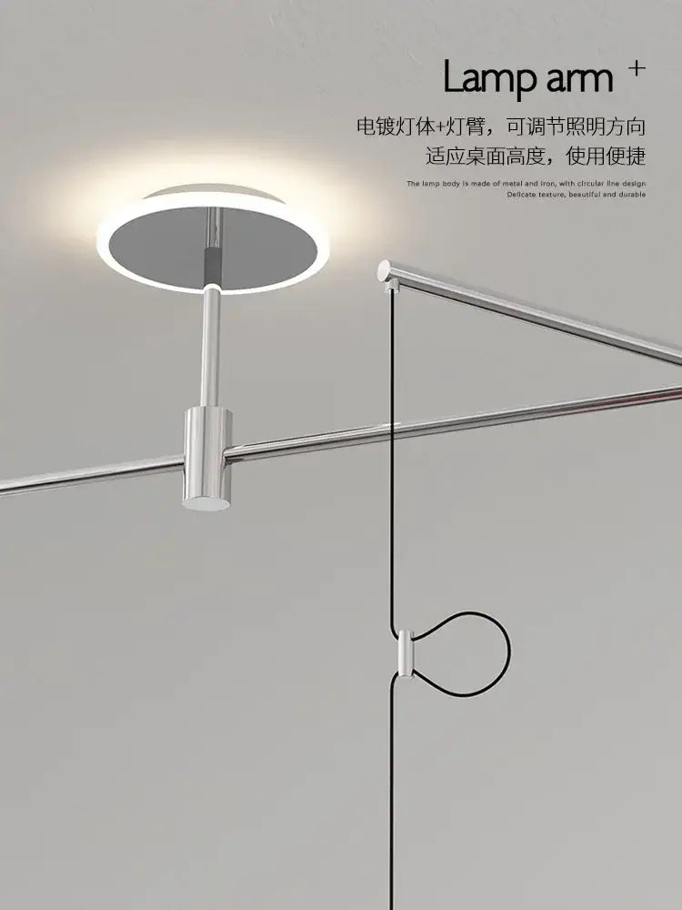 Modern circular decorbites led saucer chandelier with sleek metallic finish and adjustable arm for dining room and office lighting
