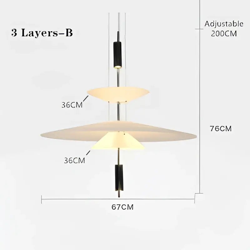 DecorBites™ led saucer chandelier with modern three-tiered design, matte metal frames, and frosted glass shades