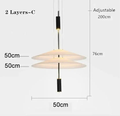 Modern two-tiered DecorBites LED Saucer pendant light with frosted glass discs and black metal accents for living room decor