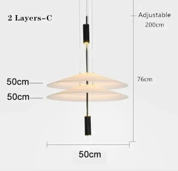 Modern two-tiered DecorBites LED Saucer pendant light with frosted glass discs and black metal accents for living room decor