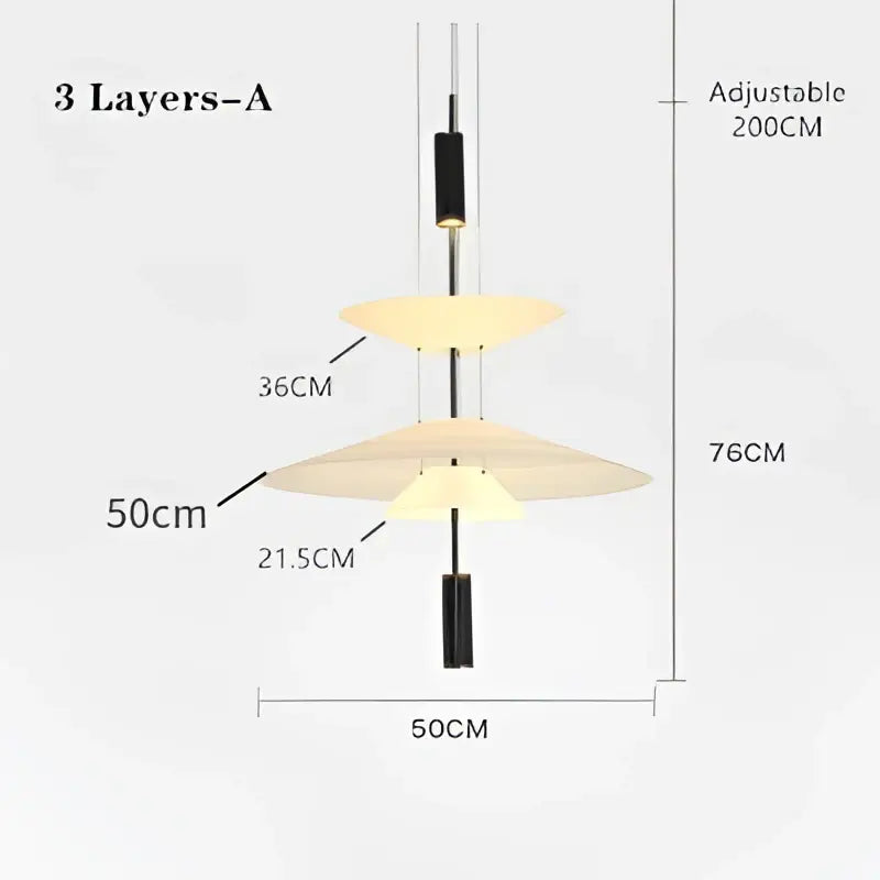 Modern three-tiered decorbites led saucer pendant light with frosted glass shades and black metal accents for living room