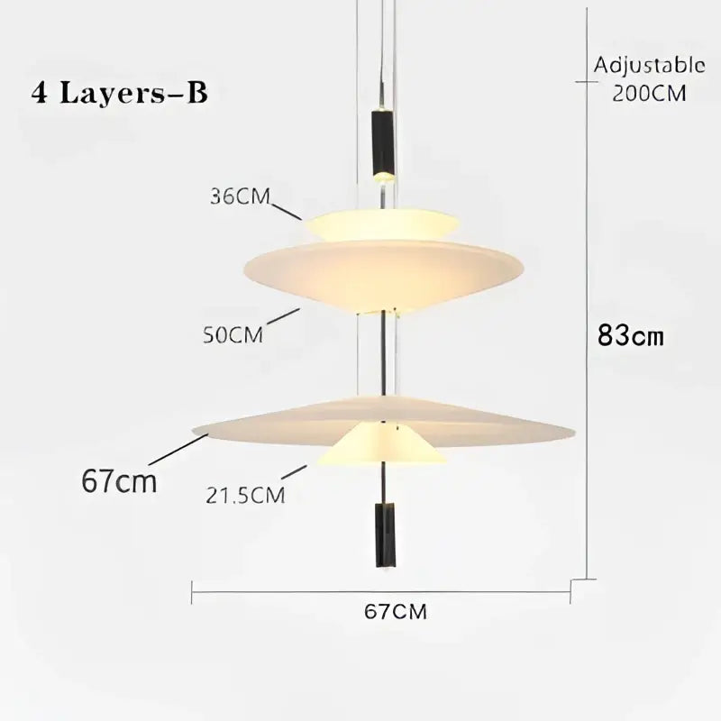 Modern minimalist DecorBites LED Saucer pendant light with four concentric glowing tiers in warm off-white for living room