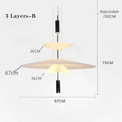 Modern three-tiered pendant light with matte metal frame and off-white glass shades decorbites led saucer pendant