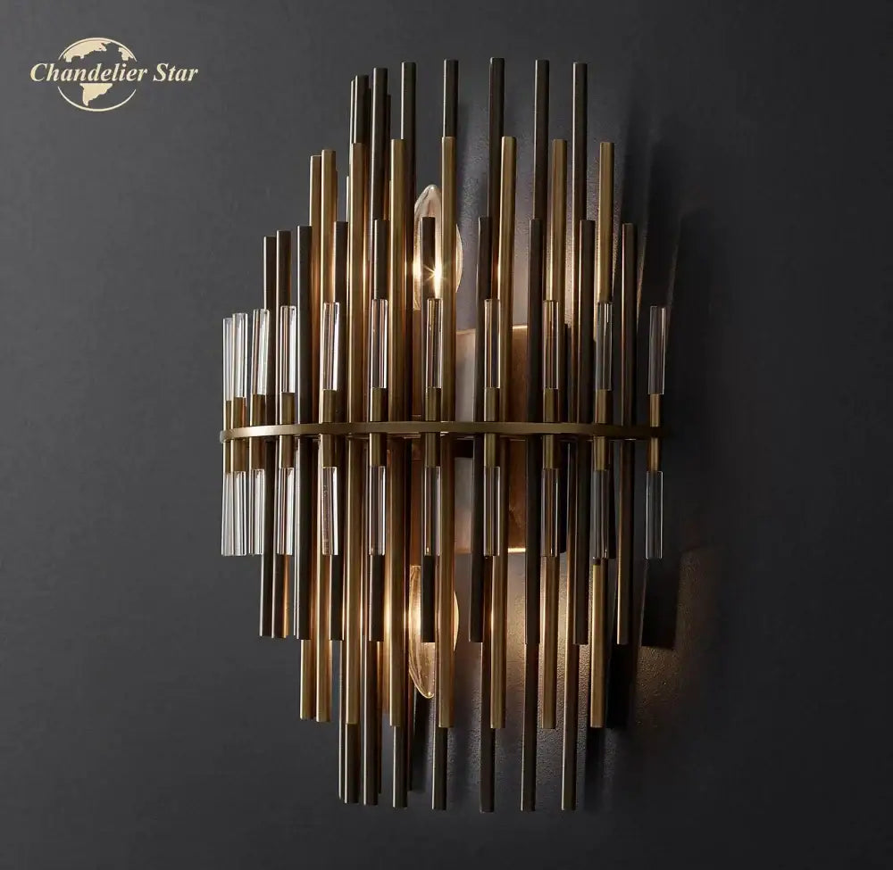 Brass and clear glass rod decorbites led sconce lamp with modern radial design for bedroom living room wall lighting