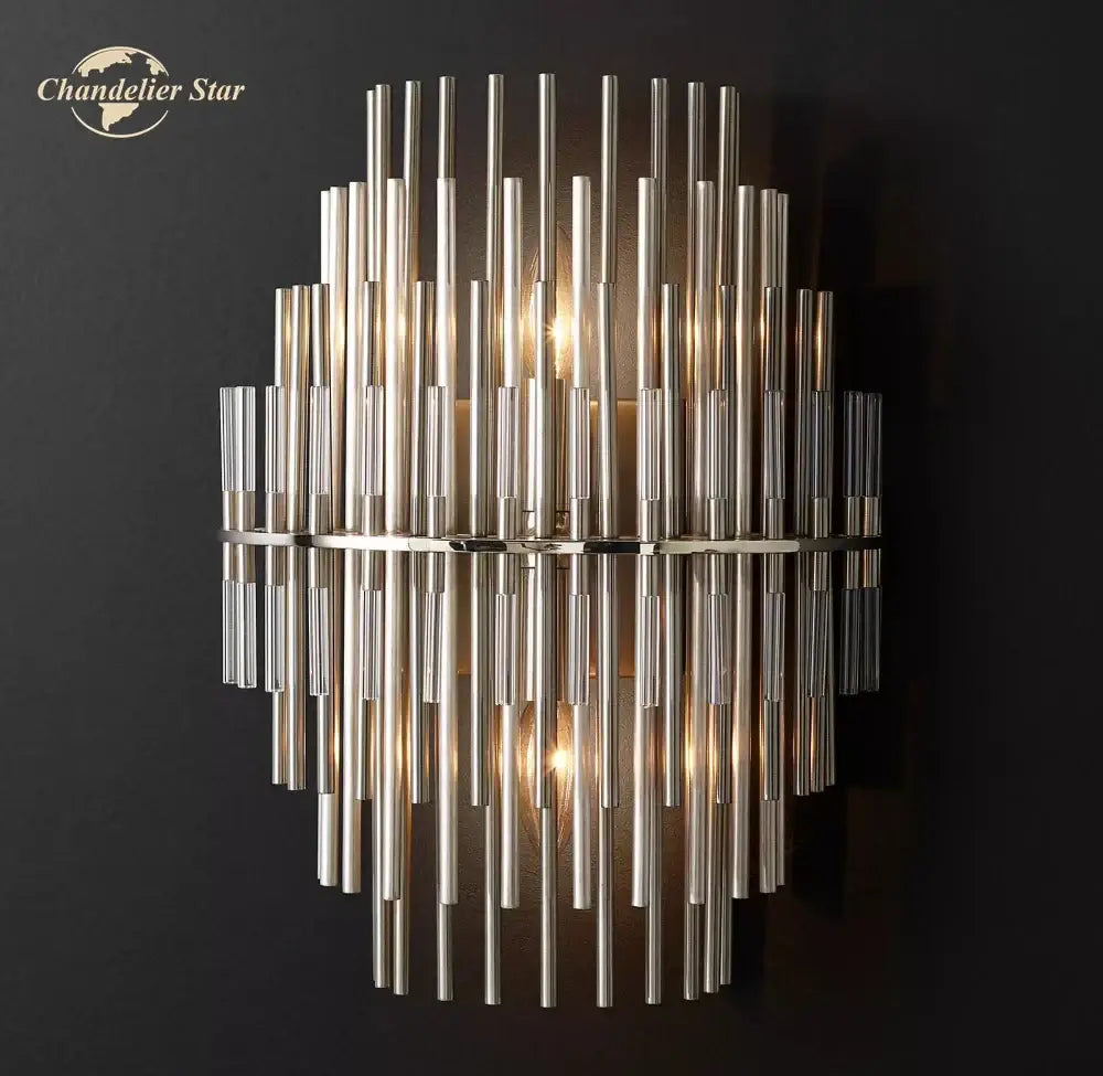 Modern metallic decorbites led sconce lamp with polished chrome radial rods for bedroom living room bathroom lighting