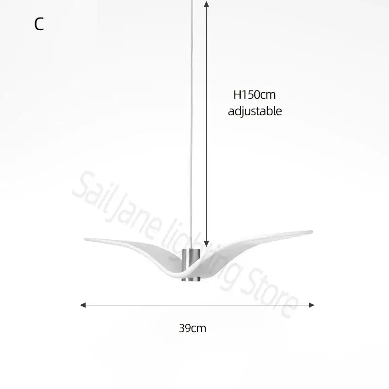 White sleekly curved decorbites led seagull chandelier with adjustable height for modern villa staircases and bird restaurants