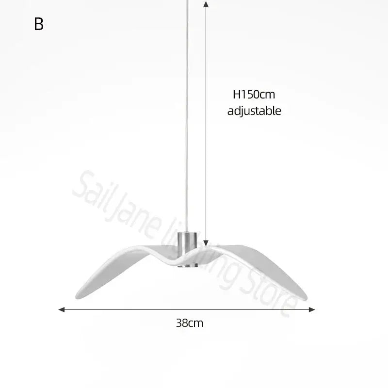 White sleekly curved wing-shaped decorbites led seagull chandelier with metallic fixture and adjustable hanging chain