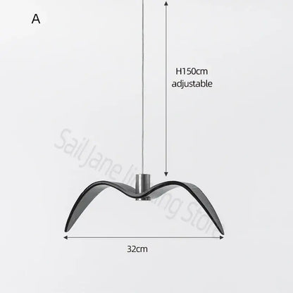 Modern black curved decorbites led seagull chandelier with sleek metallic finish and adjustable height for villa or restaurant decor