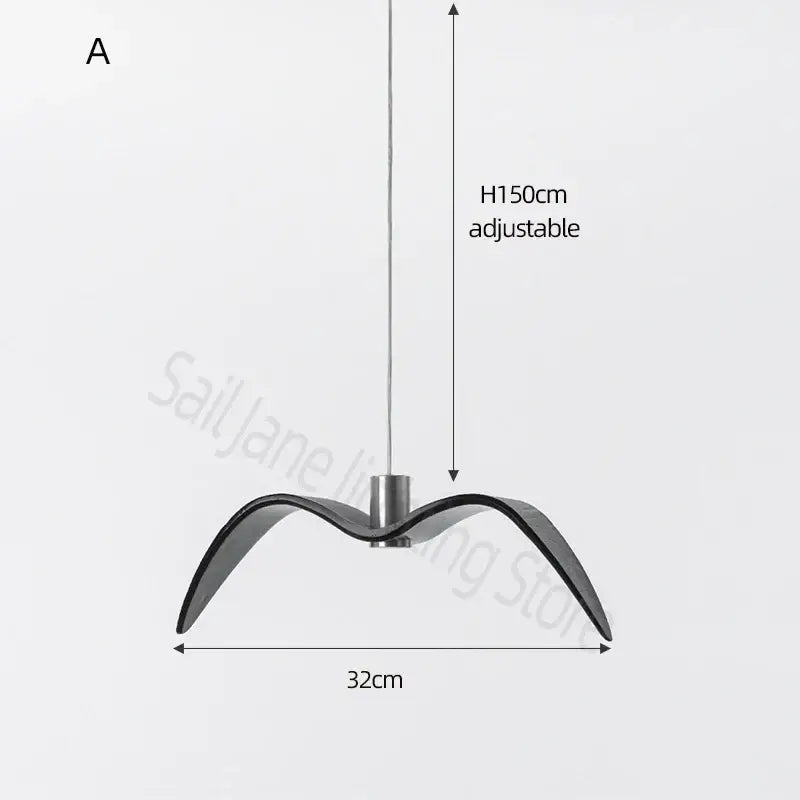 Modern black curved decorbites led seagull chandelier with sleek metallic finish and adjustable height for villa or restaurant decor