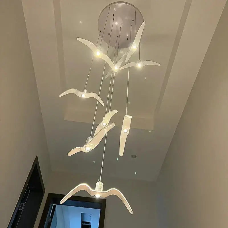 Modern white decorbites led seagull chandelier with integrated led lights for villa and restaurant staircase decor