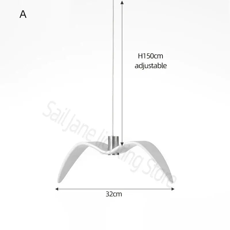 Modern white decorbites led seagull chandelier with sleek curved design and adjustable height for villa or restaurant use