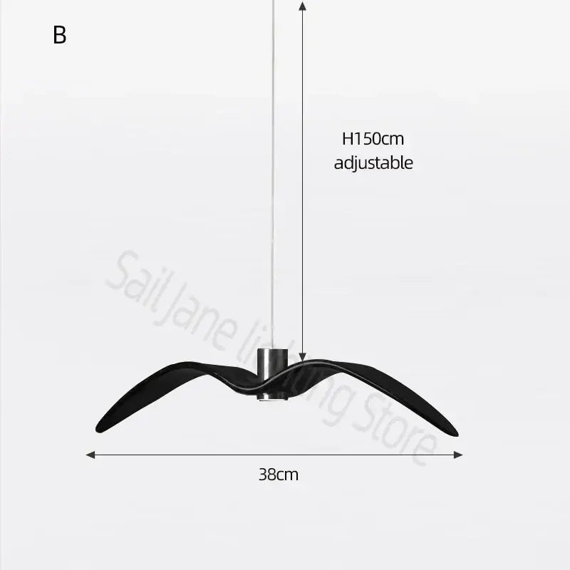 Black sleek wing-shaped decorbites led seagull chandelier with metallic fixture and adjustable height for villa and restaurant decor