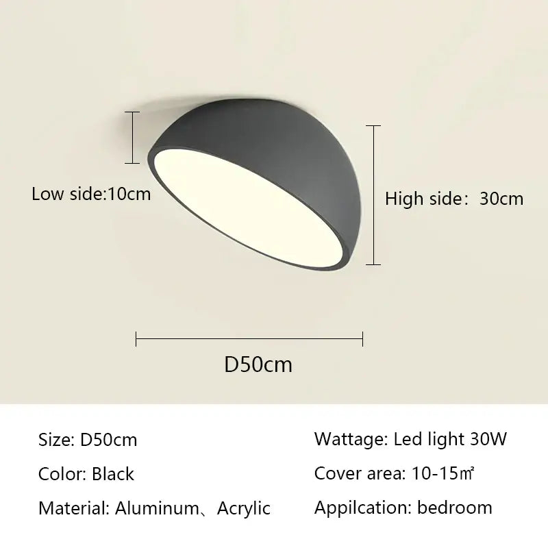 Black DecorBites LED semicircular ceiling light with aluminum and acrylic design, 50cm diameter for modern interiors