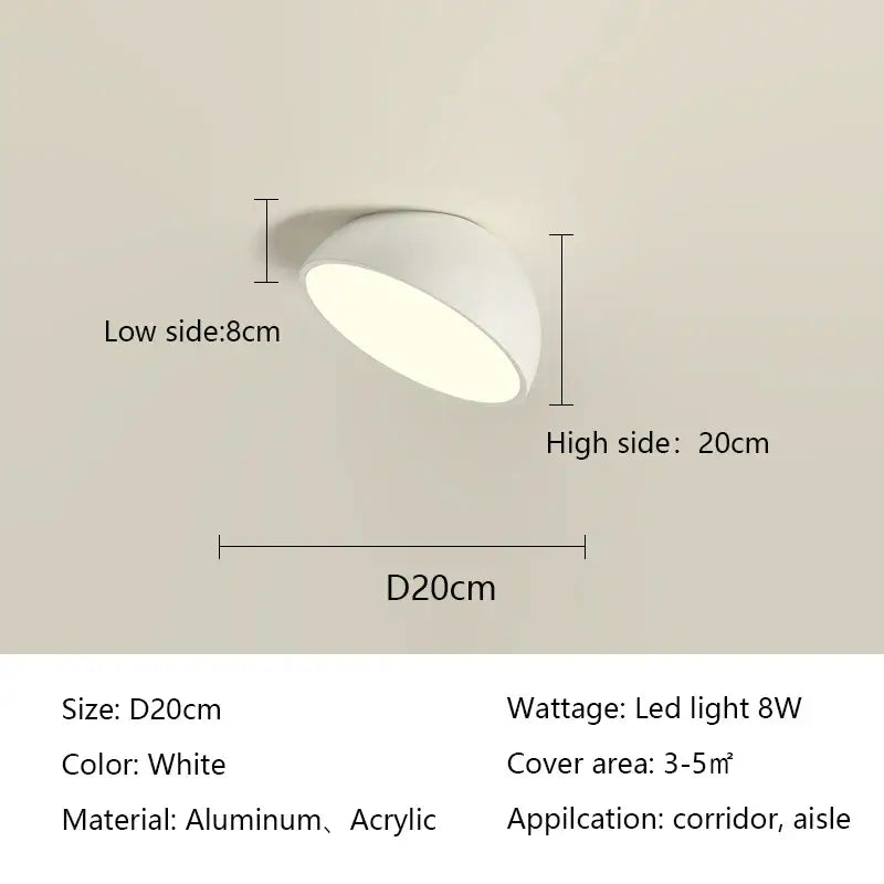 White sleek DecorBites LED semicircular ceiling light with modern dome design made of aluminum and acrylic for bedroom
