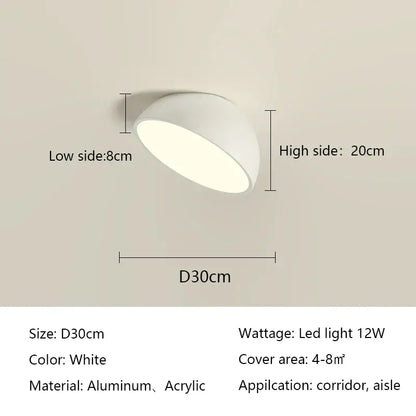White modern decorbites led semicircular ceiling light with aluminum and acrylic dome for bedroom and balcony lighting