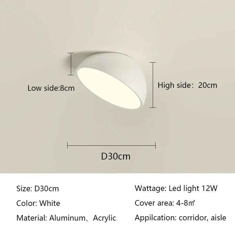 White modern decorbites led semicircular ceiling light with aluminum and acrylic dome for bedroom and balcony lighting