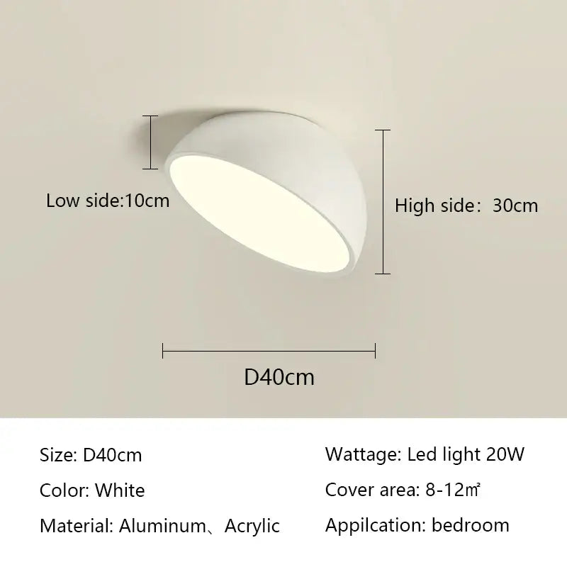 White modern decorbites led semicircular ceiling light with aluminum and acrylic dome for bedroom and balcony lighting