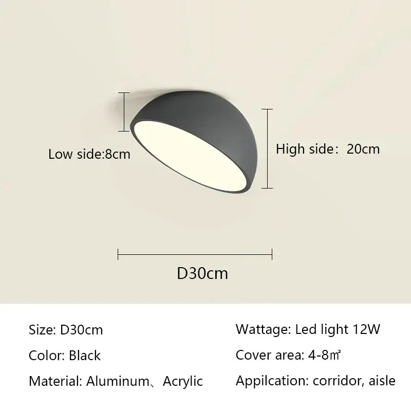 Black dome-shaped decorbites led semicircular ceiling light made of aluminum and acrylic for modern indoor use