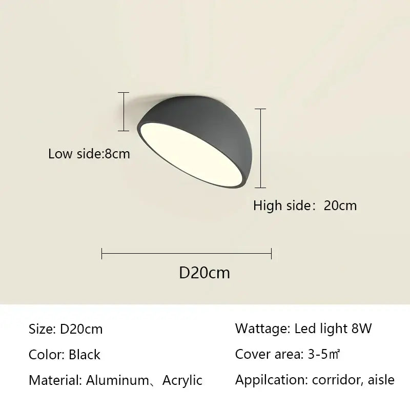 Black dome-shaped decorbites led semicircular ceiling light made of aluminum and acrylic for corridors and aisles