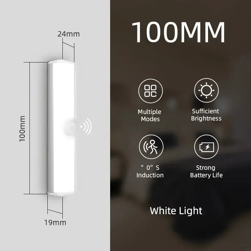 A sleek white decorbites led sensor 100mm tall wall-mounted cabinet light with slim profile and rounded edges