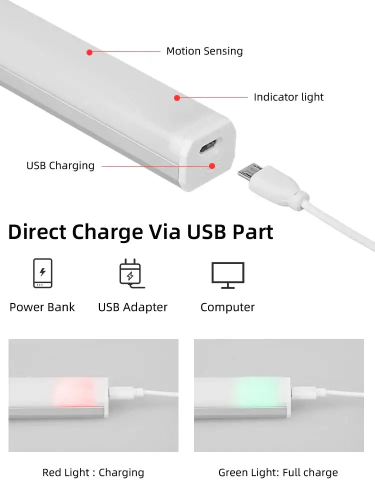 White slim led sensor cabinet light by decorbites with usb charging port and motion sensing for home use