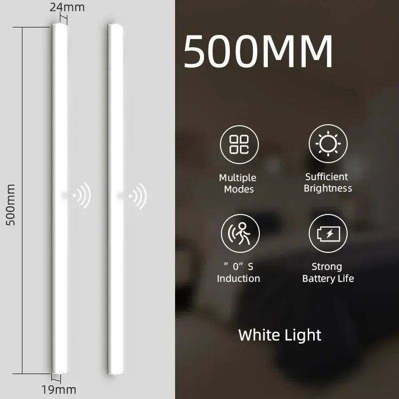 A sleek white decorbites led sensor 500mm strip light with slim profile for cabinet and kitchen use