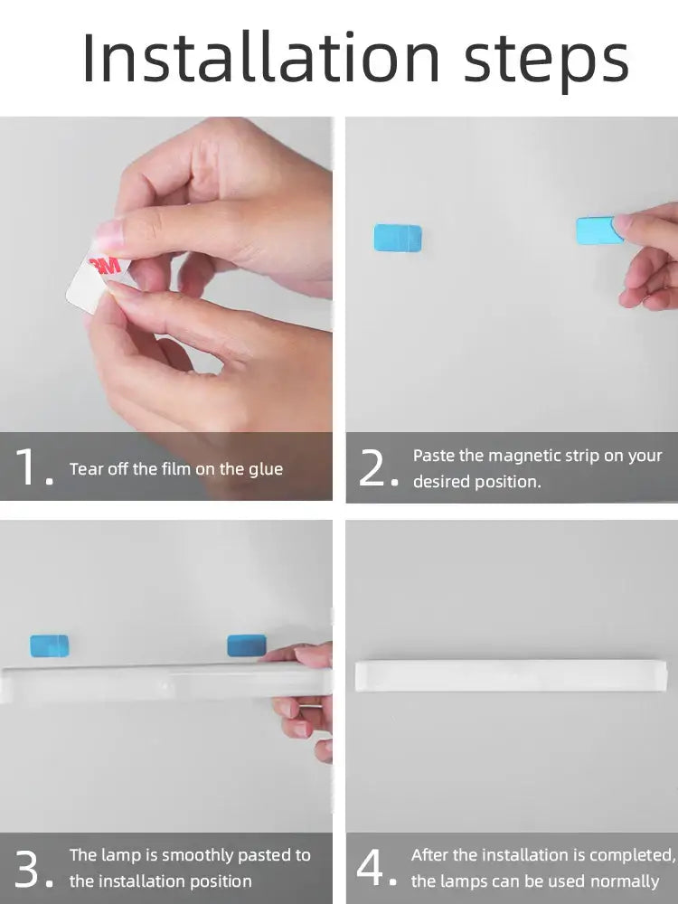 White rectangular magnetic strip lamp with blue adhesive backing for decorbites led sensor cabinet light use