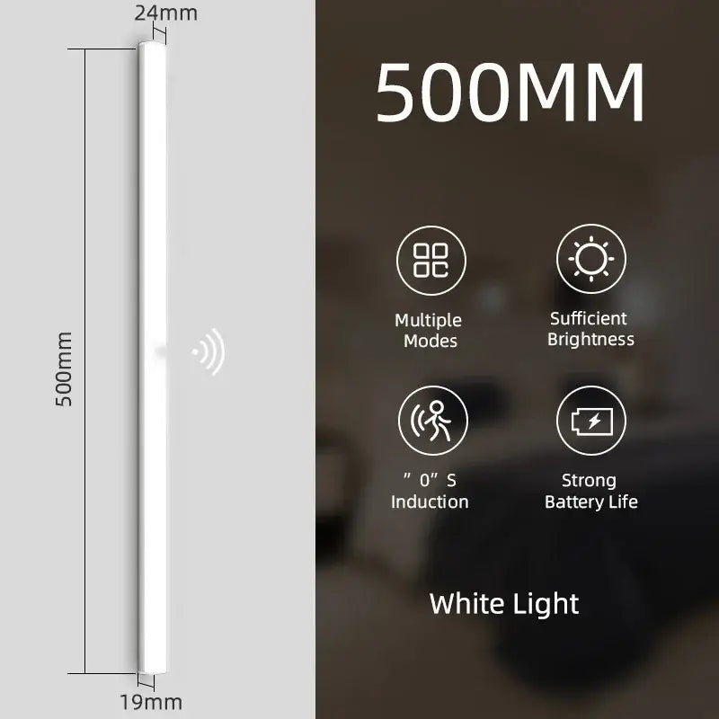 A sleek white decorbites led sensor cabinet light with slim profile 500mm length usb rechargeable for home use