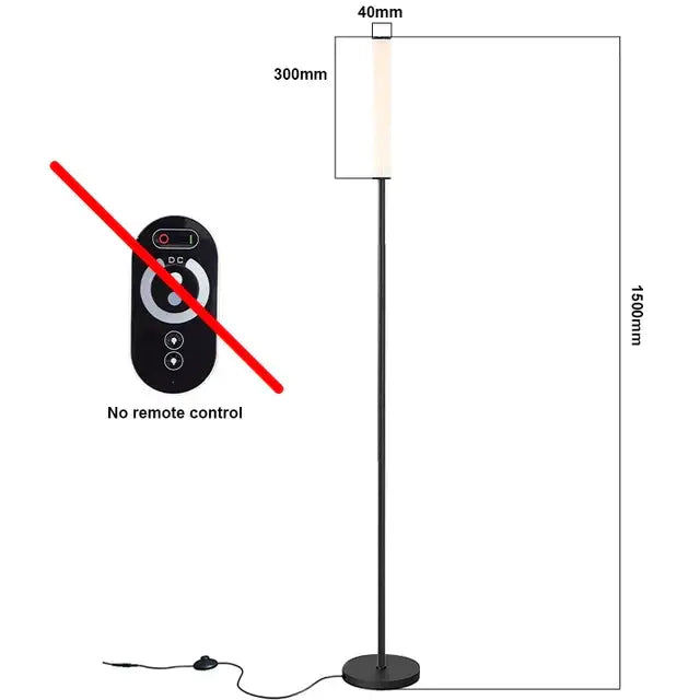 Black floor lamp with slender pole and rectangular light head 40mm by 300mm decorbites led shelf lighting