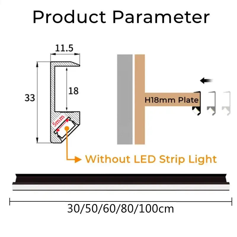 Black metal channel with 18mm height 33mm width and 5mm thickness for DecorBites™ led shelf light aluminum profile