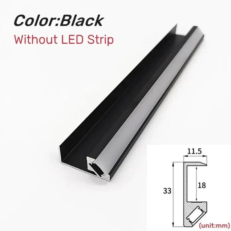Black aluminum led shelf light with sleek modern profile and precise dimensions for cabinets and closets by DecorBites™