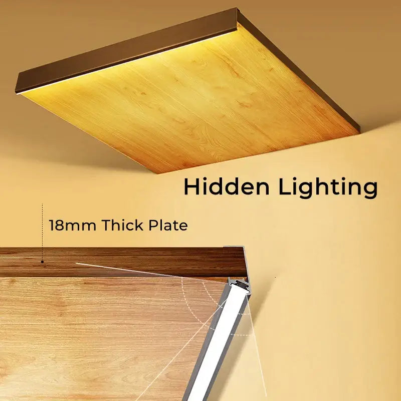 Decorbites™ led shelf light with warm wood grain finish and hidden recessed aluminum profile for cabinets and closets