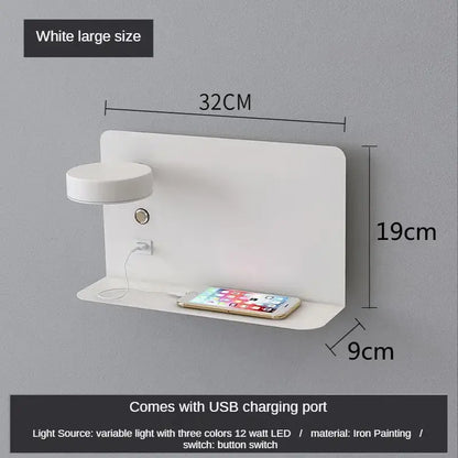 White wall-mounted decorbites led shelf wall lamp with usb charging port and integrated led light for phone charging
