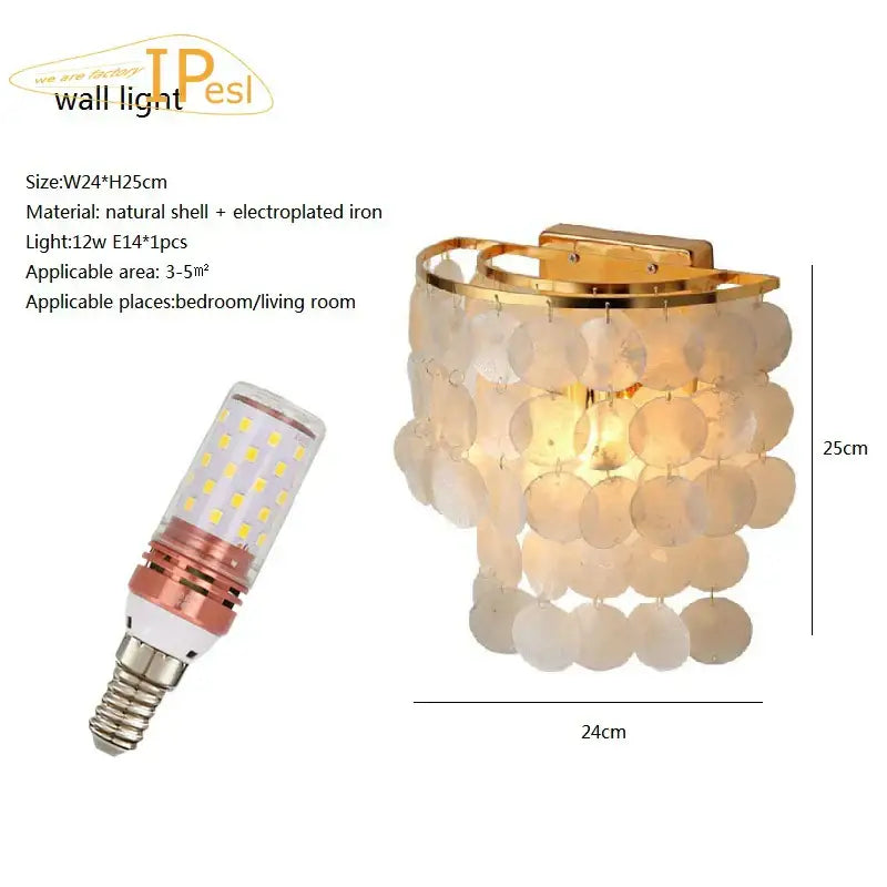 Elegant gold-toned decorbites led shell chandelier with cascading natural shell discs for modern ceiling lighting
