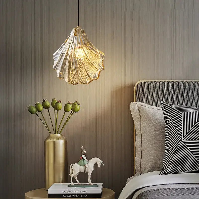DecorBites led shell pendant light with translucent golden shell design emitting a warm glow for modern interiors