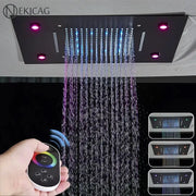 Black rectangular decorbites led shower faucet with multiple jets and blue purple led lights controlled by remote