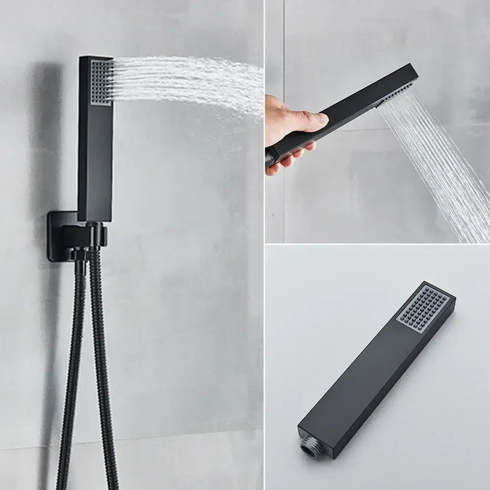 Black matte decorbites led shower faucet set rectangular showerhead with multiple spray nozzles and sleek design
