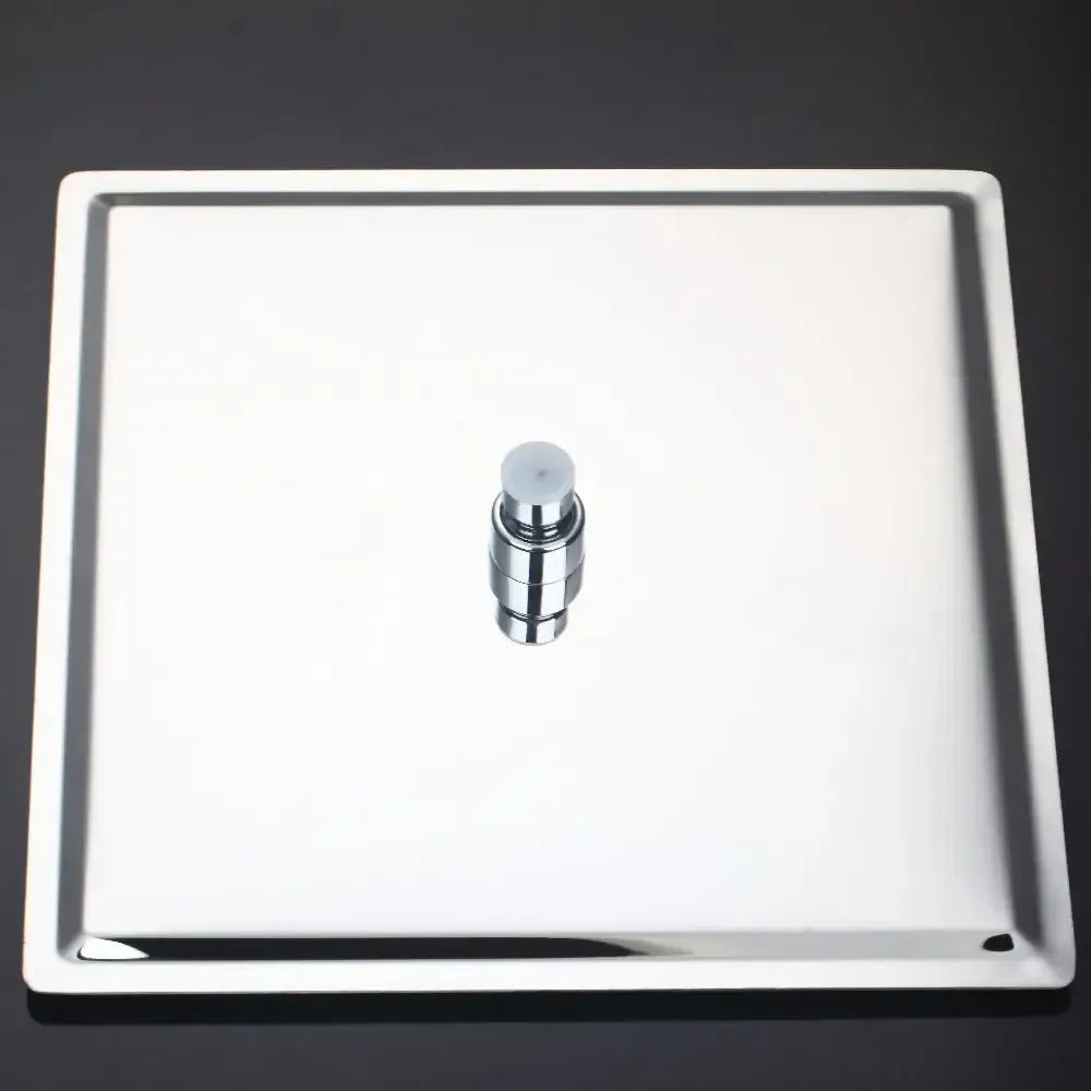 Shiny chrome square tray with central cylindrical knob for decorbites™ led shower head with temperature control and 3 lights