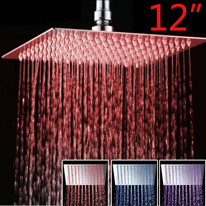 Rose gold decorbites™ 12 inch square led shower head with diamond nozzles and 3 color temperature control lights