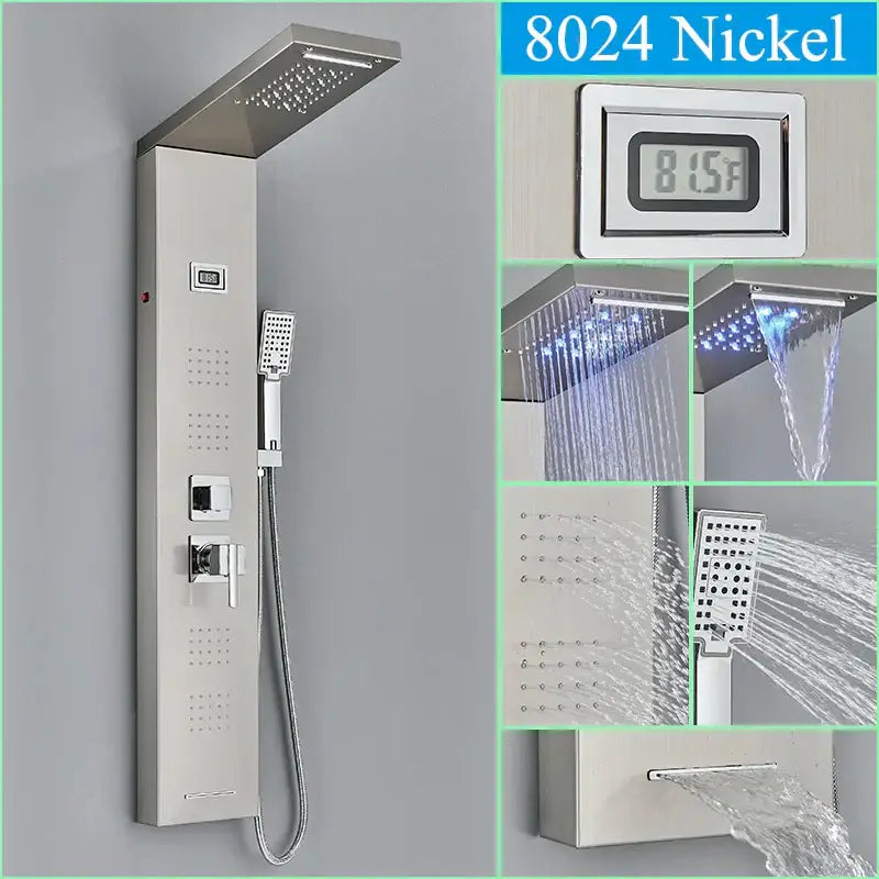 DecorBites led shower panel 8024 nickel modern shower system with digital display and multiple spray settings