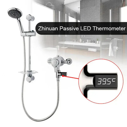 Decorbites led shower thermometer with chrome finish and digital temperature display showing 39.5°C on black screen